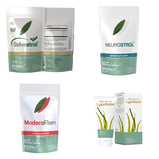 Monthly Wellness Pack: Salvestrol Platinum 60, Neurostrol Platinum, Moderaflam and Lyposalve cream