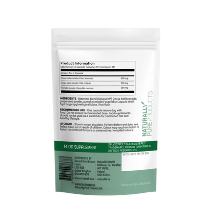 Salvestrol Platinum 90 pouch, back label